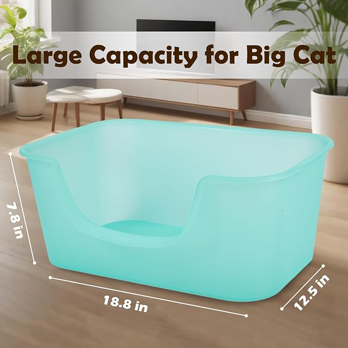 Large Cat Litter Box With High Sides For Indoor Multi Cats,Big Low Entry Cat Litter Pan Kitty Litter Box For Kittens & Senior Cats,Open Top Waterproof Anti-Splashing High Wall Cat Box(Purple)