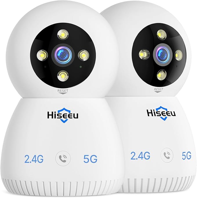 Hiseeu Indoor Security Camera, 2.4G/5G 5MP Baby Monitor Pet Camera for Home Security, PTZ 360°, Auto Tracking, 2 Way Audio, Night Vision, Humanoid Detection, No Monthly Fee, 2PCS