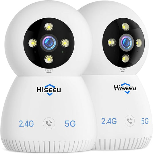 Hiseeu Indoor Security Camera, 2.4G/5G 5MP Baby Monitor Pet Camera for Home Security, PTZ 360°, Auto Tracking, 2 Way Audio, Night Vision, Humanoid Detection, No Monthly Fee, 2PCS