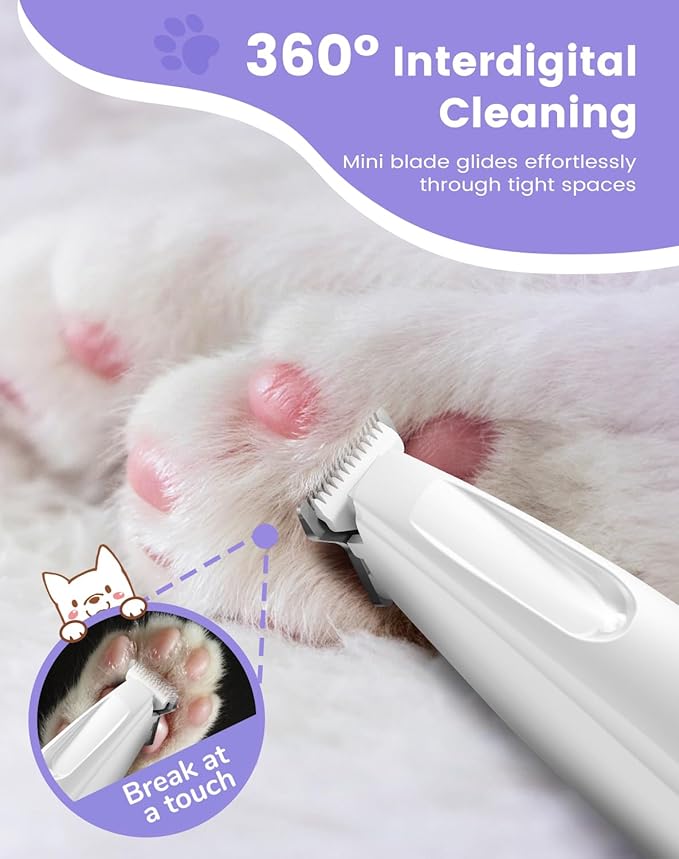 Dog Paw Trimmer with LED Light, 35dB Low Noise Paw Trimmers for Dog's Feet, 2 Speed Safety Electric Dog Clippers for Grooming, Rechargeable Cat Shaver for Paws, Ears, Face, Rump