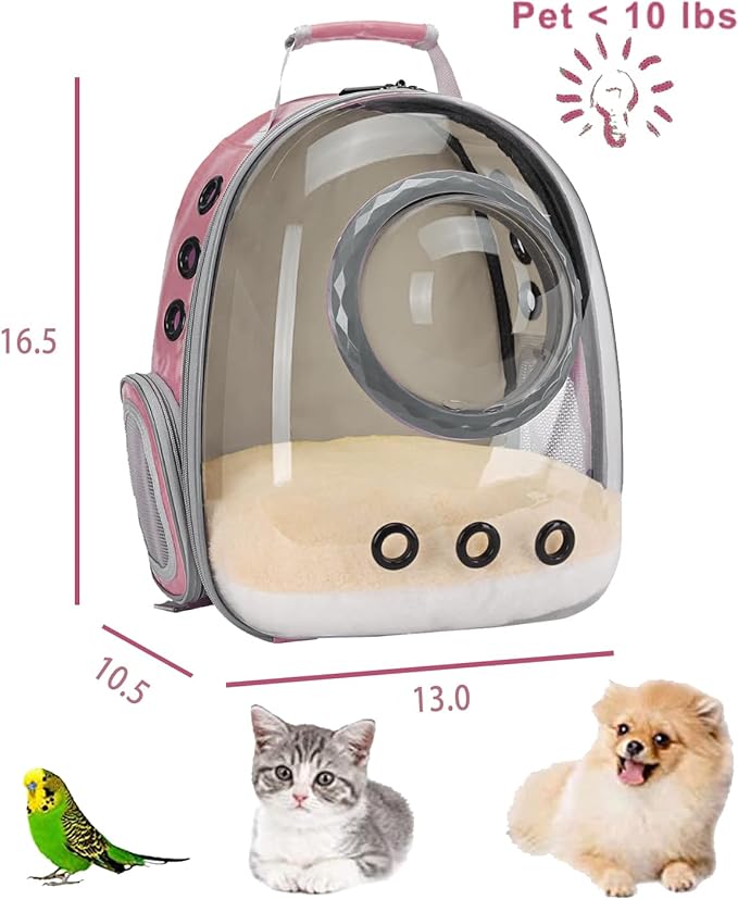 Pet Carrier Backpack for Kitten, Small Puppy and Bunny, Backpack for Kitten, Space Capsule Bubble Cat Backpack Carrier, Airline Approved Waterproof Green Pet Backpack for Small Dog (Pink)