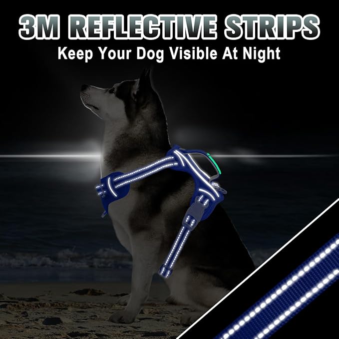 BARKBAY No Pull Dog Harness Large Reflective Dog Harness with Front Clip and Easy Control Handle for Walking Training Running with ID tag Pocket(Sapphire Blue,L)