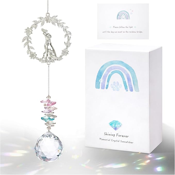 Dog Memorial Suncatcher - Loss of Dog Sympathy Gift, Pet Loss Bereavement Gift, Thoughtful Dogs Passing Away Remembrance, Pet Memory Rainbow Bridge Crystal Sun Catchers
