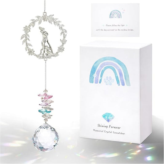 Dog Memorial Suncatcher - Loss of Dog Sympathy Gift, Pet Loss Bereavement Gift, Thoughtful Dogs Passing Away Remembrance, Pet Memory Rainbow Bridge Crystal Sun Catchers