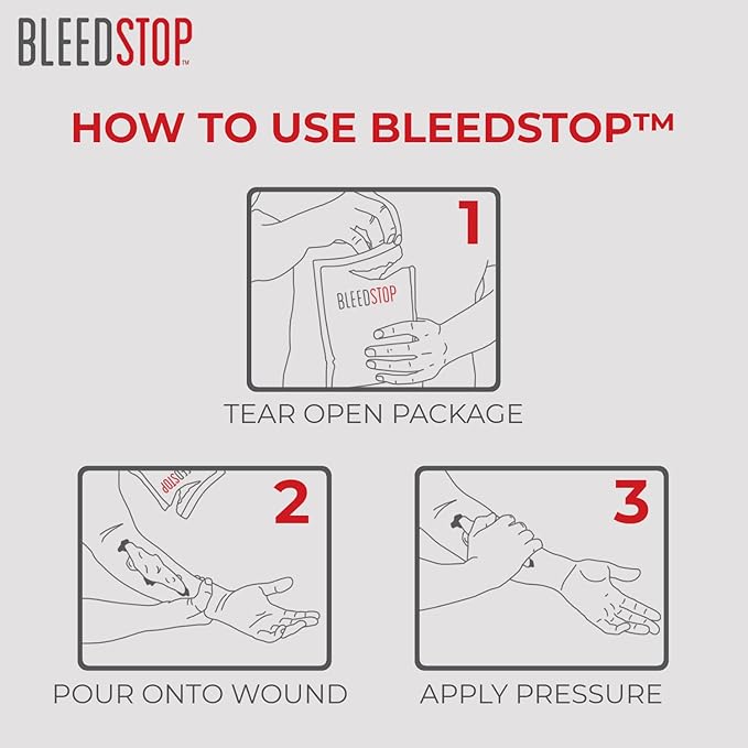 BleedStop™ First Aid Powder for Blood Clotting, Trauma Kit, Blood Thinner Patients, Camping Safety, and Survival Equipment for Moderate to Severe Bleeding Wounds or Nosebleeds - 4 (20g) Pouches