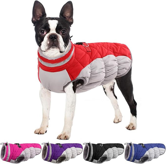 Winter Dog Coat,Large Dog Jacket,Waterproof Pet Jacket with Back Zipper,Pet Coat with Harness Built in,Warm Dogs Coat with Fleece Lined, Snow Jacket Clothes French Bulldog Shiba Inu,Red,L