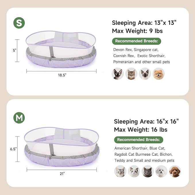 Cat Bed Kitten Bed, Round Donut Pet Bed Gift for Cats, Puppy, Small Dog, Calming Fluffy Cat Couch Sofa with Hard Protective Shieldfor Indoor Outdoor (Purple，21 Inches)