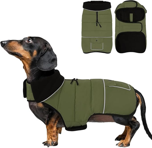 Dog Coat, Small Dog Jacket, Windproof Dogs Puffer Jacket, Fleece Lined Warm Dogs Winter Coat with Harness Hole (Army Green M)