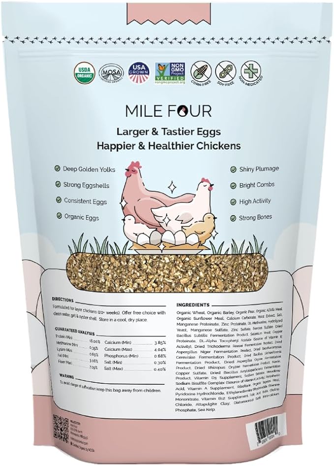 Organic Chicken Feed – Layer Mash, Non-GMO, USA Grown, 16% Protein, Corn-Free, Soy-Free, Non-Medicated Feed for Chickens, 2 lbs Sample