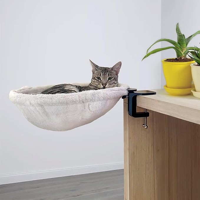 | Grey Replacement Fabric for Cat Desk Bed - Soft Faux Fur Fabric, Steel Frame | Cat perch for indoor cats | Perfect Hammock for your desk | Supports up to 50lbs | Pet couch | Elevated pet bed