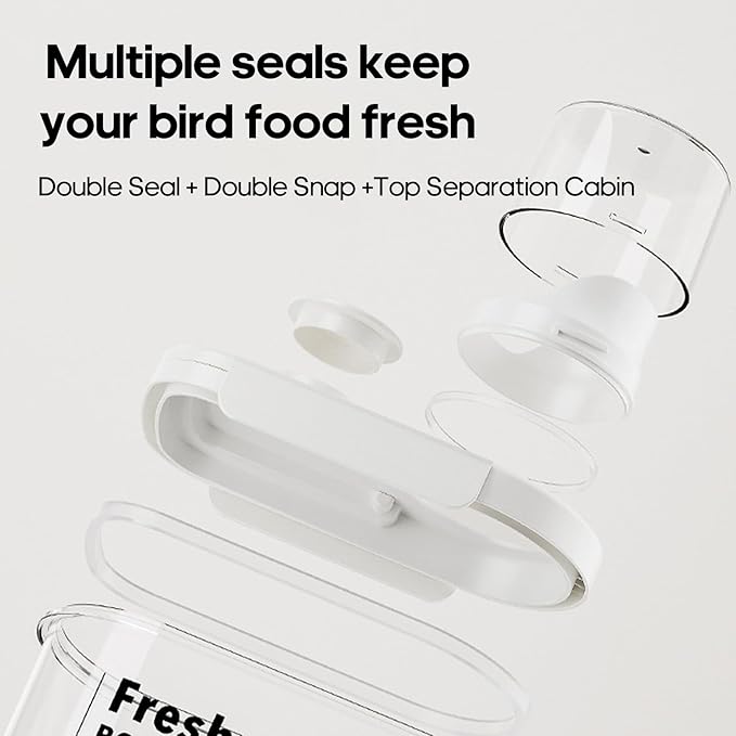 3 Qt/2.8 L Bird Seed Storage Container with Lids Airtight Measuring Cup, Bird Seed Dispenser Pet Food Container Are Used to Store Bird Food, Chicken Feed BPA Free (2.8L, White)