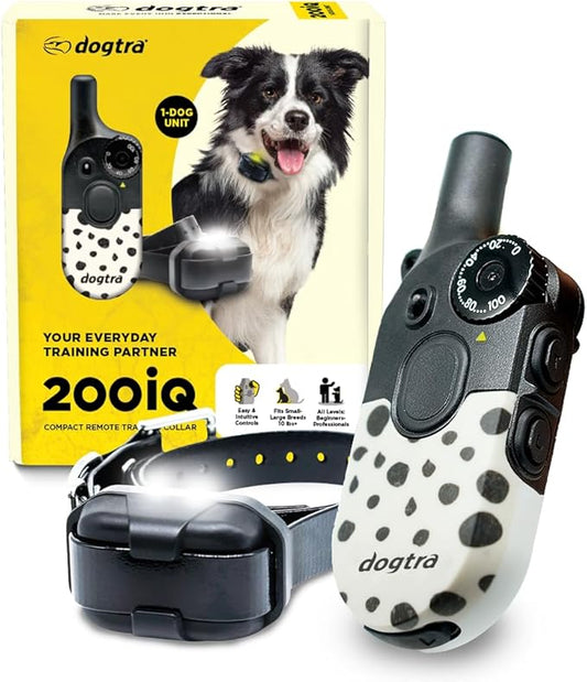 Dogtra 200iQ Remote Training E Collar – 100 Levels, Tone, Vibration, 1/2 Mile Range – Compact, Waterproof, One-Handed Control for Dogs 10 lbs+ – Lightweight Design for Daily Training – Modern Dots