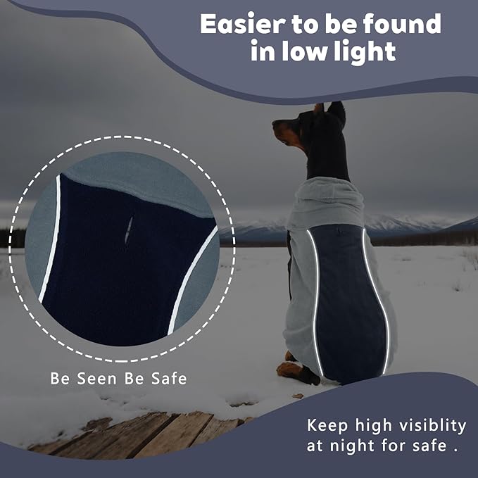 IECOii Small Dog Sweater, Turtleneck Dog Sweatshirt Stretchy Pullover Fleece Sweater for Fall Winter, Reflective Pullover Dogs Hoodie for Small Dogs Girl Boy, Boston Terrier, French Bulldog, Blue, M