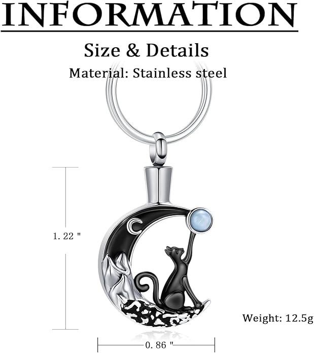 constantlife Cat Moon Urn Necklace for Women Pet Cremation Jewelry for Ashes Stainless Steel Pendant Funeral Keepsake Loved Ones Memorial Gift
