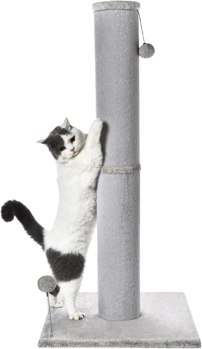 Cat Scratching Post Carpet Scratching Post 40" for Indoor Cats, Tall Cat Scratch Post, Carpet Cats Scratcher with Replaceable Toys, Sturdy Base, Large, Light Gray