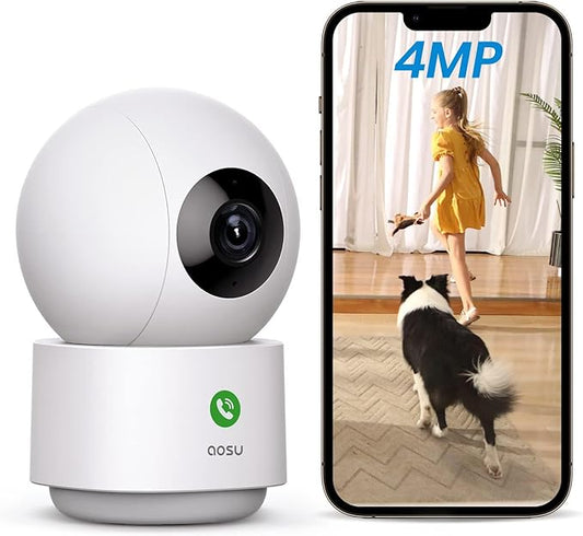 AOSU 4MP Security Camera Indoor, 2.5K Baby Monitor Pet Camera 360° for Home Security, WiFi Camera with 5/2.4 GHz Wi-Fi, One-Touch Call, Smart Motion Tracking, IR Night Vision, Compatible with Alexa