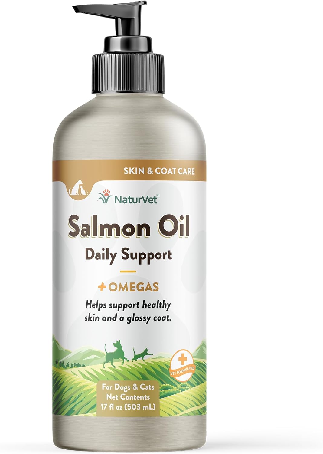 NaturVet – Salmon Oil Skin & Coat Plus Omegas | Supports Healthy Skin & Glossy Coat | Natural Source of Omega-3 & 6 Fatty Acids | for Dogs & Cats (17 oz Oil)