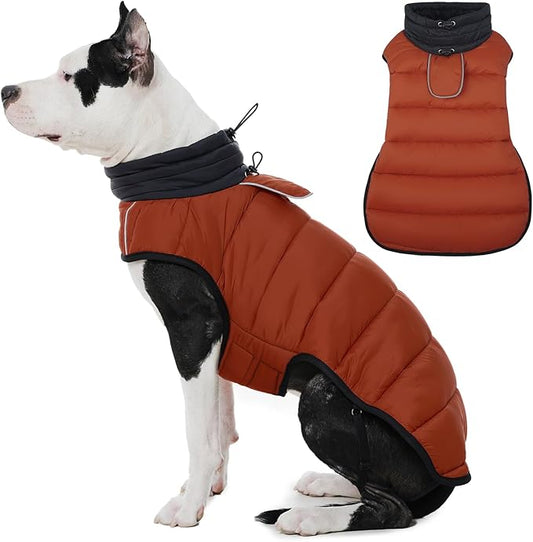IDOMIK Dog Winter Coat, Warm Waterproof Dog Puffer Jacket with Harness Hole, Adjustable Reflective Snow Jacket Vest with Turtleneck, Pet Cold Weather Coats for Medium Dogs,Caramel,M