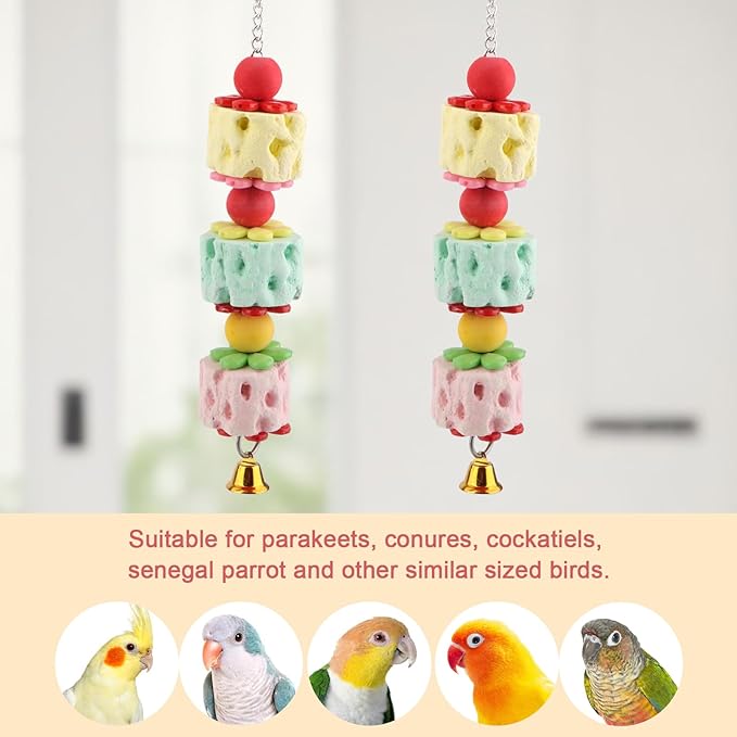 Wontee Bird Chewing Toys Bird Beak Grinding Stone Parakeet Treats for Budgies Cockatiels Conures Quaker Senegal Parrot (Medium: 9.8")