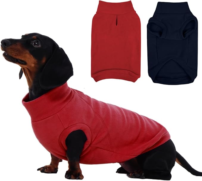 IECOii 2 Pack Dog Sweater Boy Girl - Soft, Dachshund Stretchy Fleece Sweaters with Leash Hole for Fall & Winter, Medium Dogs Coats Ideal for Home, Trips, and Walks (Size L, Blue & Red)