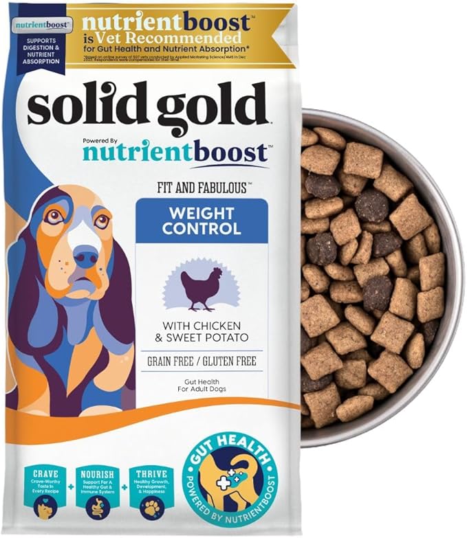 Solid Gold Healthy Weight Management Dry Dog Food for Adult & Senior Dogs - Real Chicken, Probiotics & Omega 3 Fish - Grain Free Dry Dog Food for Healthy Weight & Gut Health - Nutrientboost – 22LB
