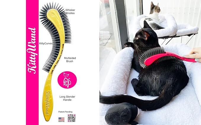 (Gold) Cat Brush is Designed for Comfort, Created for Results. This innovative grooming brush features multi contoured shapes that gently adapt to your cats body for a stress free grooming.