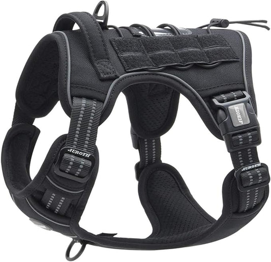 Auroth Tactical Dog Harness for Small Medium Dogs No Pull Adjustable Pet Harness Reflective K9 Working Training Easy Control Pet Vest Military Service Dog Harnesses Black S