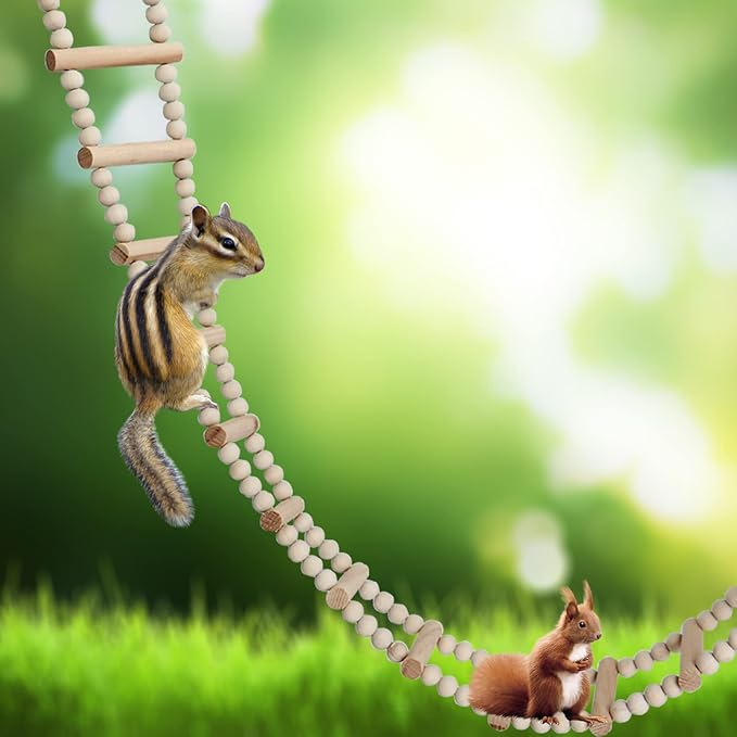 Bird Ladder Bridge, Wooden Pet Hamster Climbing & Swing Toys, Cage Accessories for Birds Rats Parrots Hamster Squirrel Sugar Gliders Parakeets Cockatiels - 20 Steps - 45.3 x 3.14 Inch