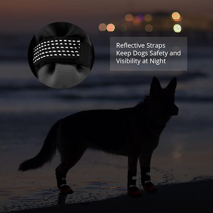Dog Shoes for Hot Pavement Anti-Slip Dog Boots & Paw Protectors for Summer Rainy Day Dog Snow Boots Waterproof Dog Shoes for Small Medium Large Dogs with Reflective Straps for Hiking 4Pcs