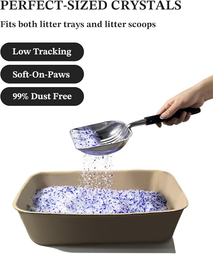 Crystal Cat Litter with Powerful Odor Control, Non-Clumping, Lasts Up to 6 Months, 24lb, Rapid Water Absorption, Unscented & Low Tracking Lightweight Blue & White Silica, 3 Pack of 8 lb
