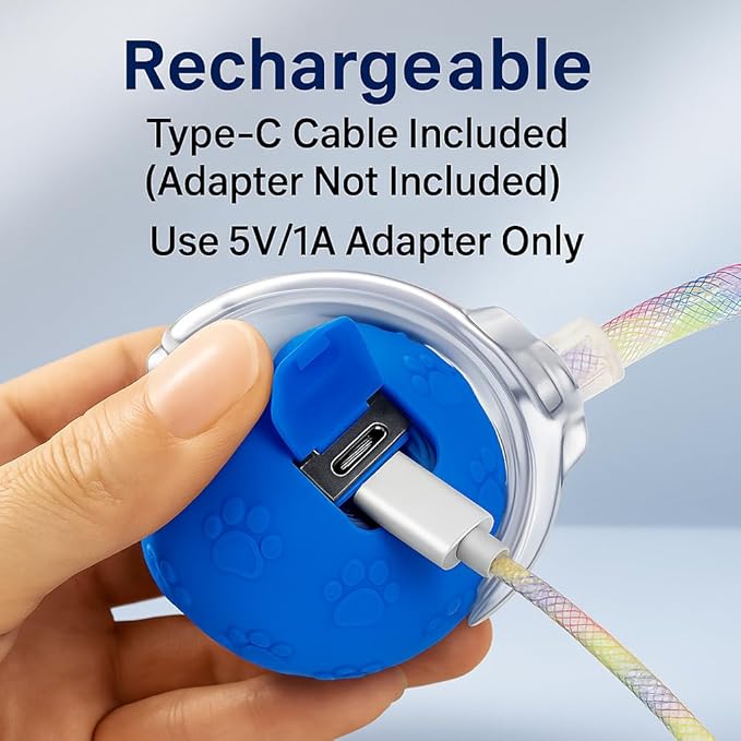 Interactive Cat Ball Toy, Automatic Self-Rolling, Motion-Activated, 3 Replaceable Teaser Wand Tails, Food-Grade TPU-Reinforced, Built-In Bluetooth Speaker with Preloaded Bird Sounds/Optional Music