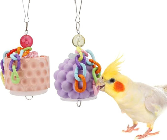 Wontee Bird Beak Grinding Stone Bird Calcium Block Chewing Treats Toy for Budgies Cockatiels Conures Quaker Senegal Parrot, 2PCS (Orange+Purple)