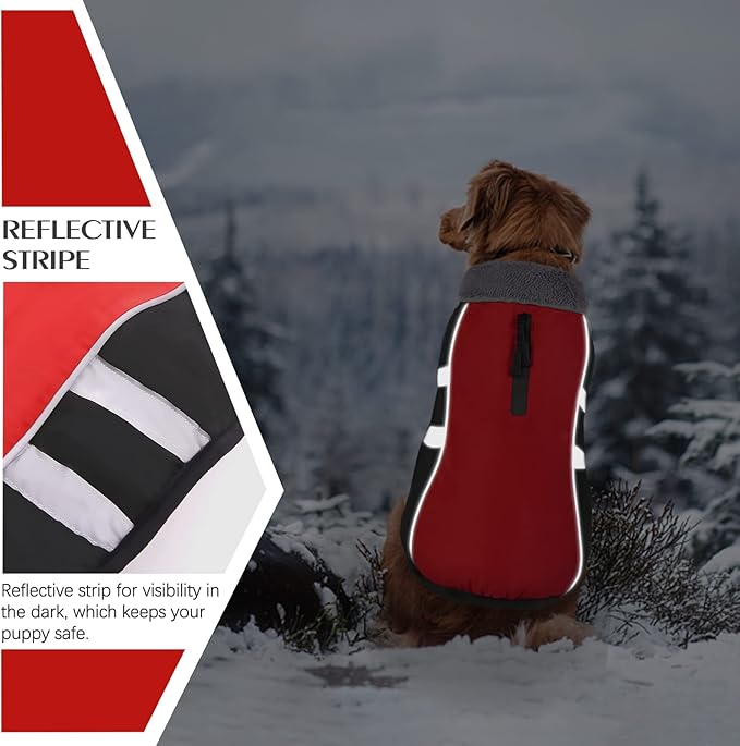 QBLEEV Warm Dog Coat Reflective Dog Winter Jacket, Waterproof Windproof Dog Turtleneck Clothes for Cold Weather, Fleece Dog Snowsuit Christmas Dog Vest Pet Apparel for Small Medium Large Dogs XL