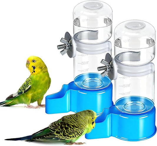 BWOGUE 2PCS Automatic Bird Water Dispenser, 4.73 Fl Oz Parakeet Water Dispenser for Cage No Mess Suspended Bird Water Feeder for Cockatiel Budgie Conure Lovebirds