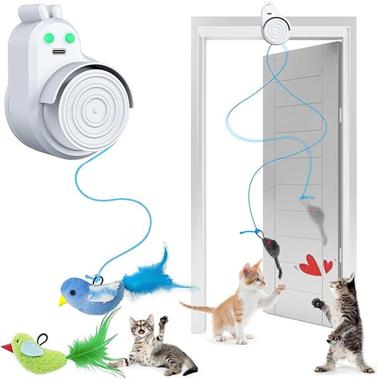 Interactive Cat Toys for Indoor Cats Automatic Electric Flying Bird Feather Cat Toy - Best Kitten & Adult Cat Enrichment Toy Stick-on Hanging Electric Kitty Toys for Bored Cats