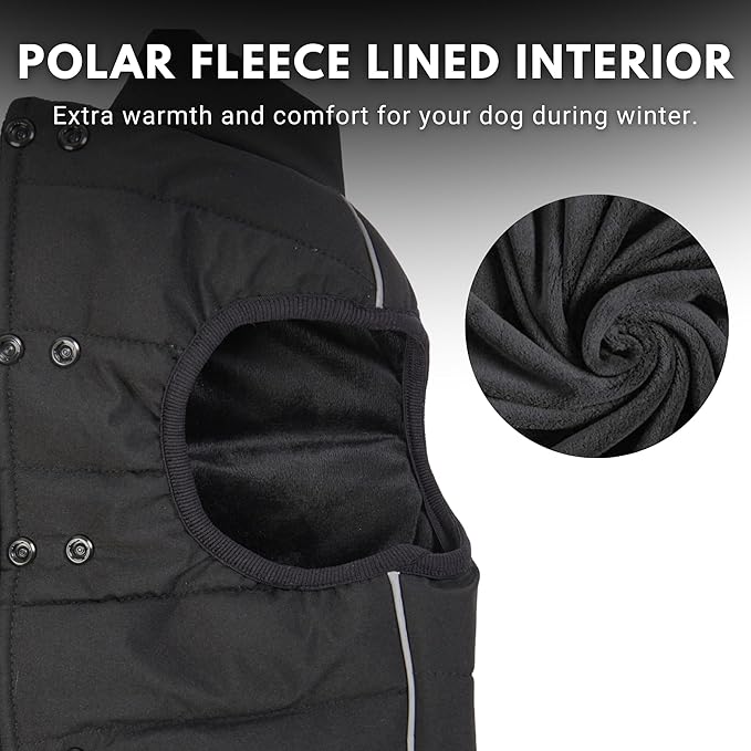 Spark Paws Dog Winter Jacket, Water-Resistant Coat, Warm Reflective Windproof Fleece-Interior, for Medium and Large Dogs - Black - XL