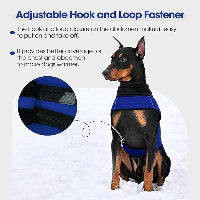 IDOMIK Dog Winter Coat, Warm Waterproof Dog Puffer Jacket with Harness Hole, Adjustable Reflective Snow Jacket Vest with Turtleneck, Pet Cold Weather Coats for Medium Dogs,Blue,M