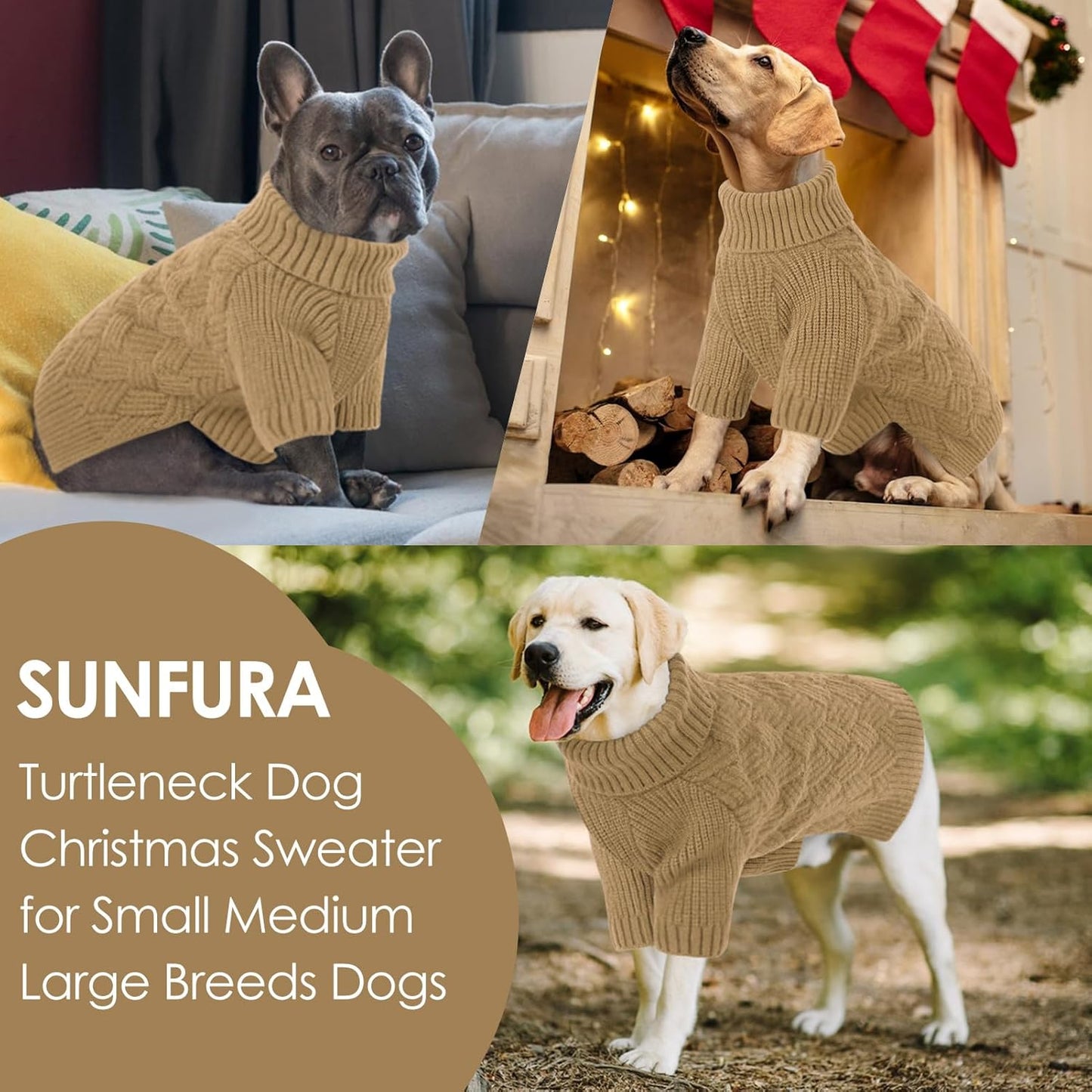SUNFURA Dog Sweater Large Size Dogs, XL Dog Sweaters for Winter, Extra Large Breeds Girl Boy Pullover, Pet Knitted Knitwear Fall Sweatshirt for Pitbull, Labrador Retriever, Camel X-Large