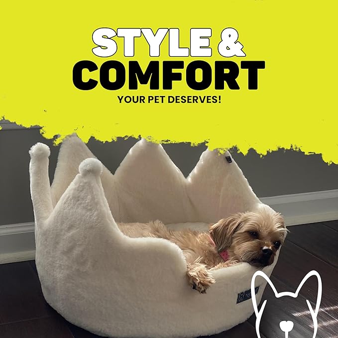 NANDOG Pet Gear Crown Cozy Round Dog and Cat Bed Collection Washable Indoor Pet Bed for Small Breeds -Soft Bed Fits in Crate or Kennel - Made of Ultra Soft Micro-Plush Material (Ivory Cloud)