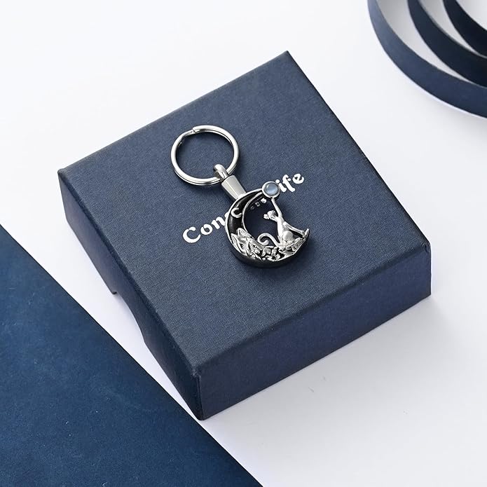 constantlife Cat Moon Urn Necklace for Women Pet Cremation Jewelry for Ashes Stainless Steel Pendant Funeral Keepsake Loved Ones Memorial Gift