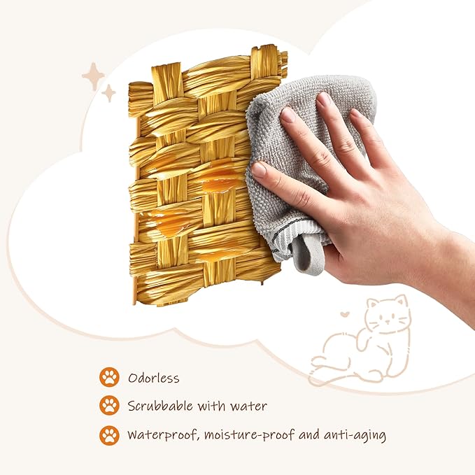 Cat Hidden Litter Box Enclosure Furniture with Artificial Plants,Handwoven Rattan with Cat Litter Box and Real Stones,in Living Room, Bedroom, Corner（Natural）