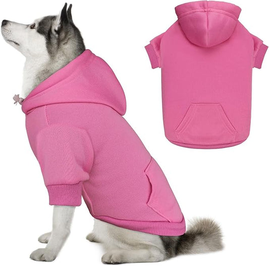 Dog Sweater & Hoodie - Solid Soft Brushed Fleece Dog Clothes with Pocket (Pink-XL)