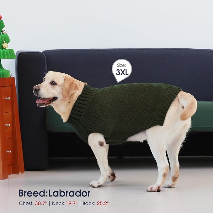 IECOii Dog Sweater Large Size Dog,Large Dog Sweater For Male Female Dogs,Neutral Thick Warm Dog Sweater,Xl Dog Sweater For Christmas Thanksgiving Halloween,Beagle Corgi Large Dog Sweater,Army-Green-XL