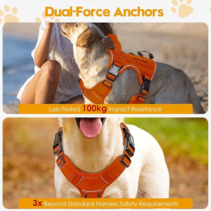 Heavy-Duty Tactical Dog Harness for Large Dogs, No Pull Adjustable Reflective Pet Vest with Molle System, K9 Military-Grade Control for Service Training, Outdoor & 10+ Breeds, Orange, Small