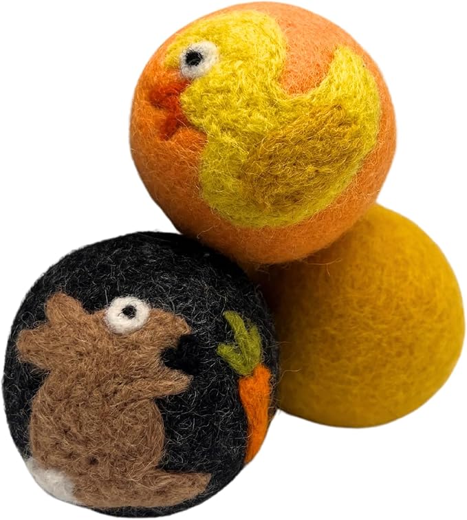 Wool Felt Balls 3 Pack Love Ewe Pet Supplies - 2 in Felted Wool Cat Toys 100% New Zealand Wools Felt Cat Toys Handmade Wools Felts Balls - Cats Felts Ball, Colorful Ball - Duck and Bunny
