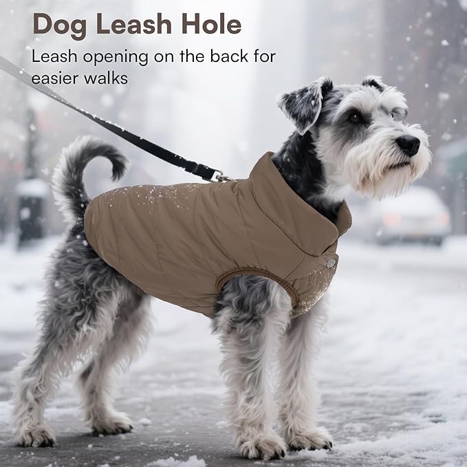 ASENKU Dog Winter Coat - Waterproof Windproof Dog Jacket, Warm Snowproof Doggie Puffer Vest for Cold Weather, Lightweight Snow Coats for Small Medium Large Dogs (XS, Coffee)