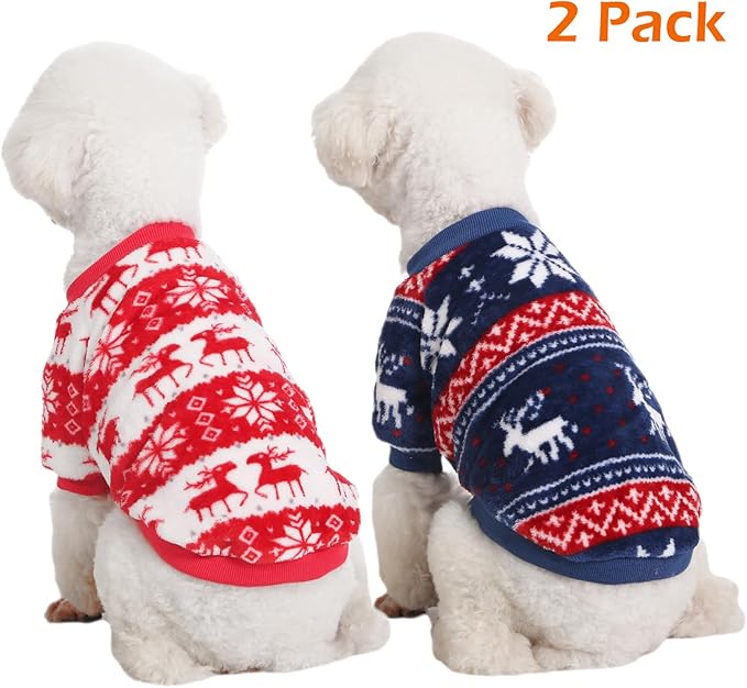 Dog Sweater, 2 Pack Dog Sweaters for Small Dogs, Dog Clothes for Small Dogs Girl Boy, Ultra Soft and Warm Puppy Sweater Dog Coat for Winter Christmas (Medium, Xmas Red+Xmas Blue)
