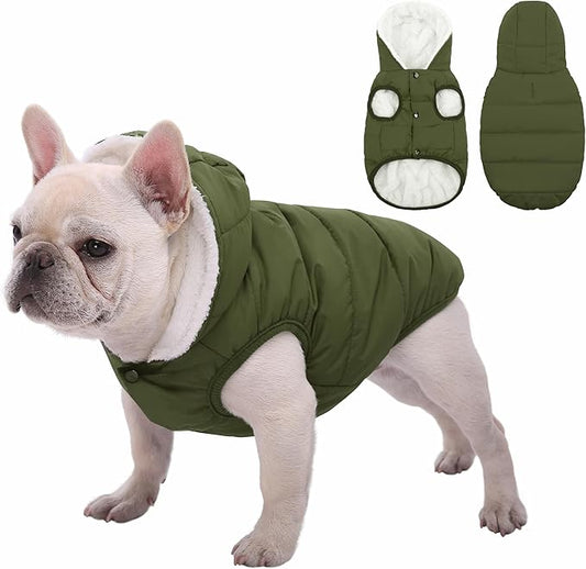 Fleece Hoodie, Windproof Waterproof Coat, Winter Warm Jacket, Cold Weather Pet Apparel Clothes Vest for Small Medium Large Dogs (XXXL, Green)