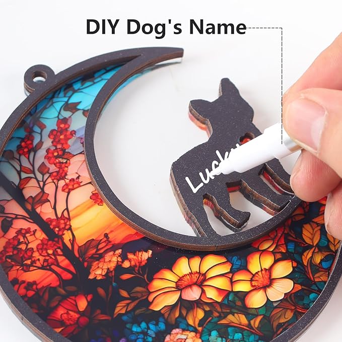 DIY French Bulldog Memorial Suncatcher with Sympathy Card, Dog Memorial Gifts for Loss of Dog,Dog Bereavement Gift,French Bulldog Ornament for Window Hanging (4-French Bulldog)