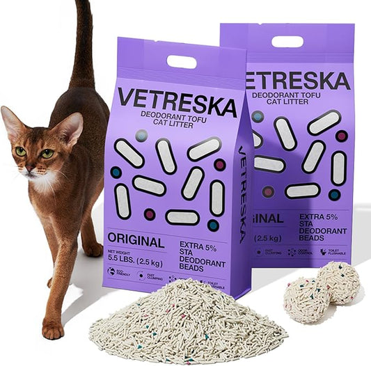 VETRESKA Tofu Cat Litter,Kitty Litter Flushable Strong Clumping Cat Litter Pellets Ultra Absorbent,Dust-Free Tofu Litter,Original(5.5lb×2bags)